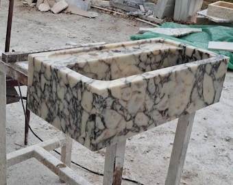 Calacatta Marble Bathroom Sink | Custom Floating Wall Mounted Luxury Basin by MarbleSinkCo