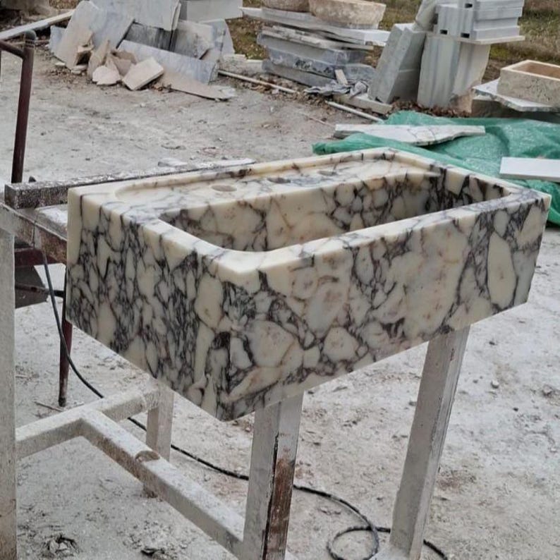 Calacatta Marble Bathroom Sink | Custom Floating Wall Mounted Luxury Basin