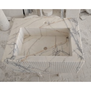 Light Veined White Marble Sink Marble Bathroom Sink Wall Mounted Marble Sink Marble Vanity Top Carrara Sink Powder Room Sink Custom Vanity