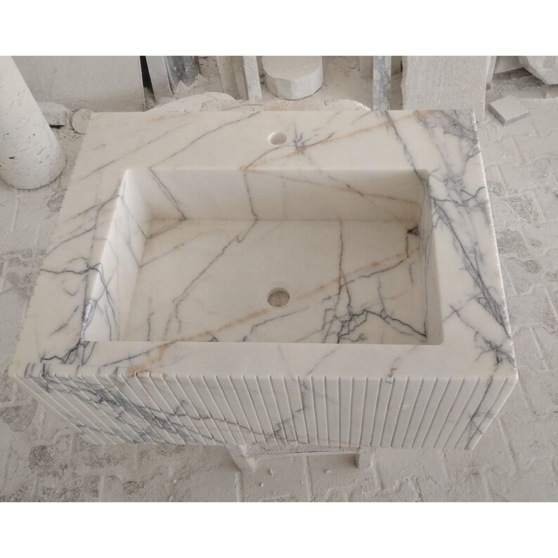 Light Veined White Marble Sink Marble Bathroom Sink Wall Mounted Marble Sink Marble Vanity Top Carrara Sink Powder Room Sink Custom Vanity