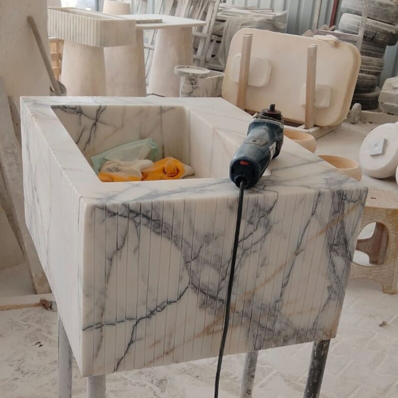 Light Veined White Marble Sink Marble Bathroom Sink Wall Mounted Marble Sink Marble Vanity Top Carrara Sink Powder Room Sink Custom Vanity