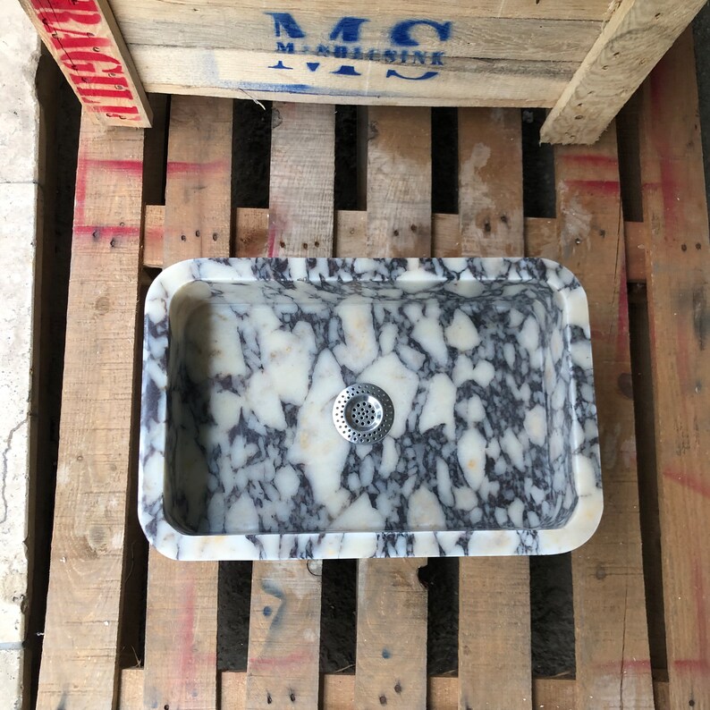 Handmade Calacatta Viola Marble Sink: Customizable Rectangle Bathroom Vanity  Powderroom Sink