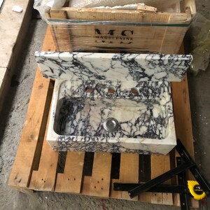 Calacatta Viola Marble Sink, Floating Sink With Backsplash, Marble Sink Vanity, Powder Room Sink, Wall Mounted Sink, Bathroom Sink #etsy