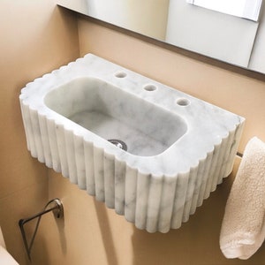 #HandCarvedSink #CarraraMarbleSink #CustomizableVanityTop #CustomizableSink #BathroomSink #PowderRoomSink #FarmhouseSink #RareUniqueItem #WallMountSink #VesselSink #NaturalStoneSink #LuxuryBathroomSink #ElegantBathroomDecor
