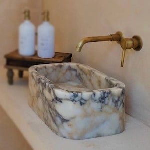 Custom Handcarved Calacatta Viola Marble Sink | Luxury Bathroom Vanity & Vessel Sink | Unique Natural Stone Elegance