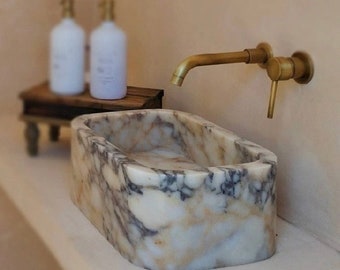 Handcarved Calacatta Viola Marble Vessel Sink: Luxury Bathroom Vanity by MarbleSinkCo