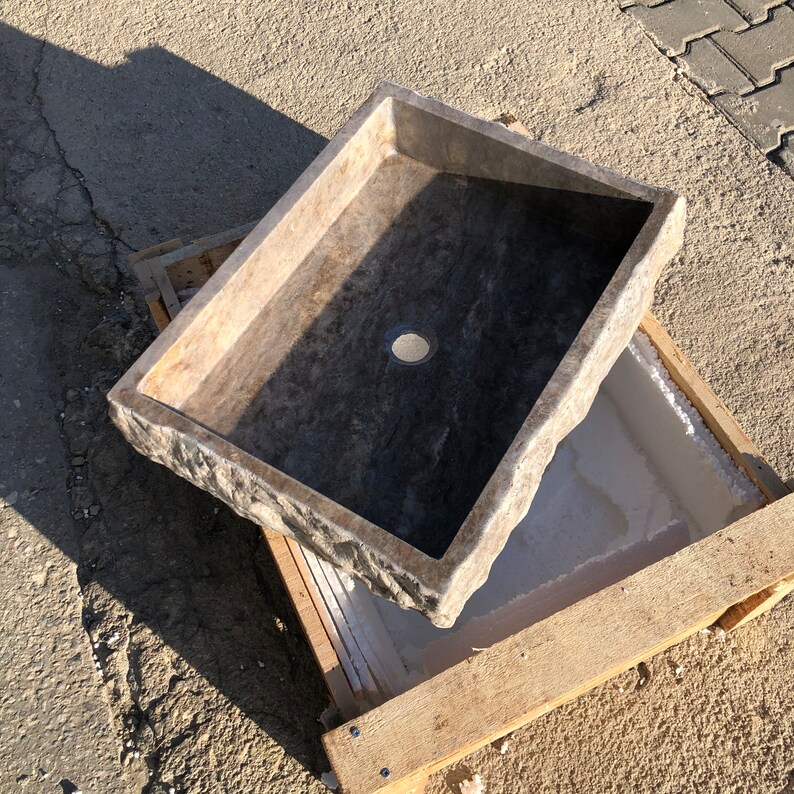 Marble Sink, Natural Stone Sink, Sink For Bathroom, Marble, Sink, Stone Sink, Silver Travertine Thin Edge Rectangular Sink