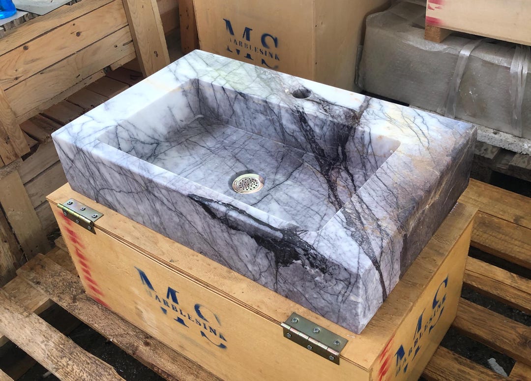 Hand Carved Carrara Marble Sink: Wall Mounted Bathroom Vanity