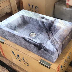 Carrara Marble Sink Stone Sink Vanity - Wall Mounted Marble Bathroom Sink, Marble Vanity Top, White Marble Powder Room Sink - Custom Vanity