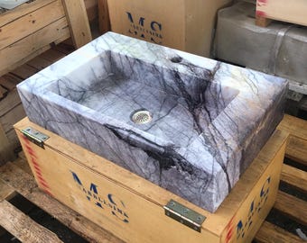 Hand Carved Carrara Marble Sink: Wall Mounted Bathroom Vanity by MarbleSinkCo