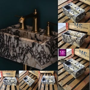 Elegant Bathroom Sink Wall Mount Marble Sink Marble Bathroom Sink Powder Room Sink Top Natural Stone Calacatta Marble Sink Custom Vanity