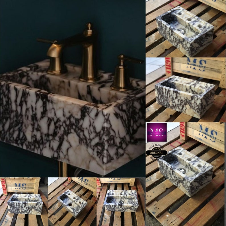 Elegant Bathroom Sink Wall Mount Marble Sink Marble Bathroom Sink Powder Room Sink Top Natural Stone Calacatta Marble Sink Custom Vanity