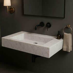 carrara marble sink,hand carved sink,wall mount sink,vanity top sink,custom marble sink,half polished sink,luxury bathroom,bathroom basin,stone vanity,powder room sink,artisan sink,natural stone sink,marble bathroom