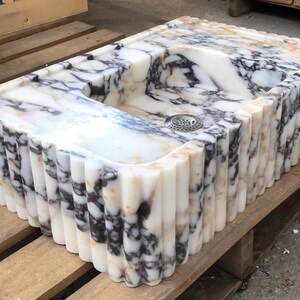 Calacatta Viola Marble Fluted Sink Wall Mount Marble Sink Marble Bathroom Sink Powder Room Sink Custom Vanity Top Natural Stone Marble Sink