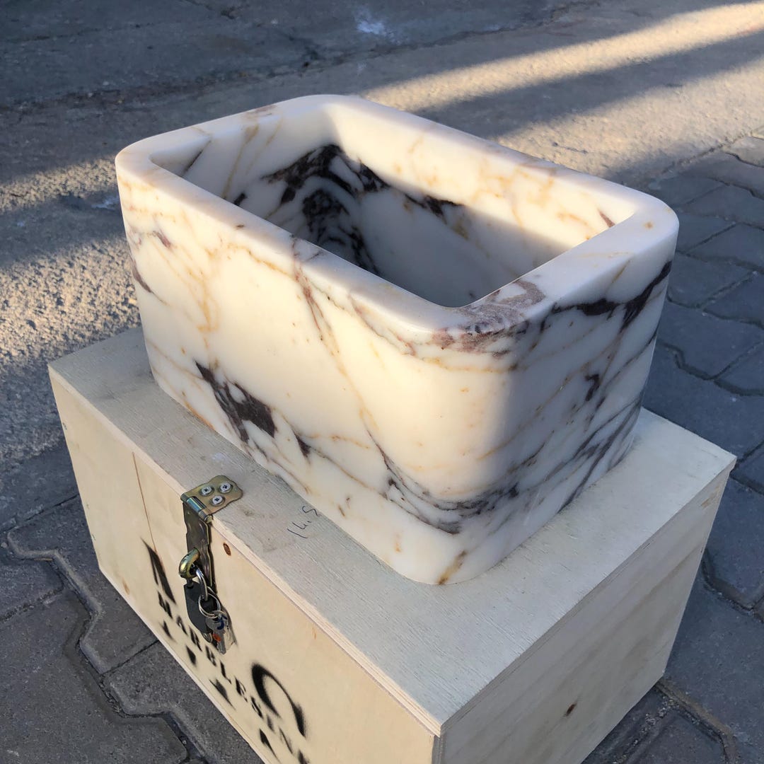 Hand Carved Calacatta Viola Marble Sink: Custom Wall Mounted Washbasin