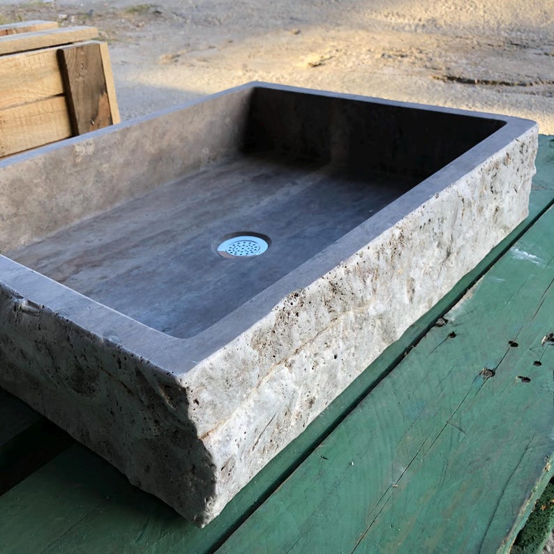 Travertine Sink Split Face Design - 100% Natural Stone - Handcrafted - Sink for Bathroom - Stone Sink - Marble Sink - Rustic Designs