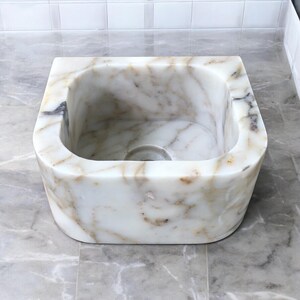 Calacatta Gold Marble Sink, Wall Mounted Marble Sink, Bathroom Wash Basin, Kitchen Sink, Powder Room Marble Sink