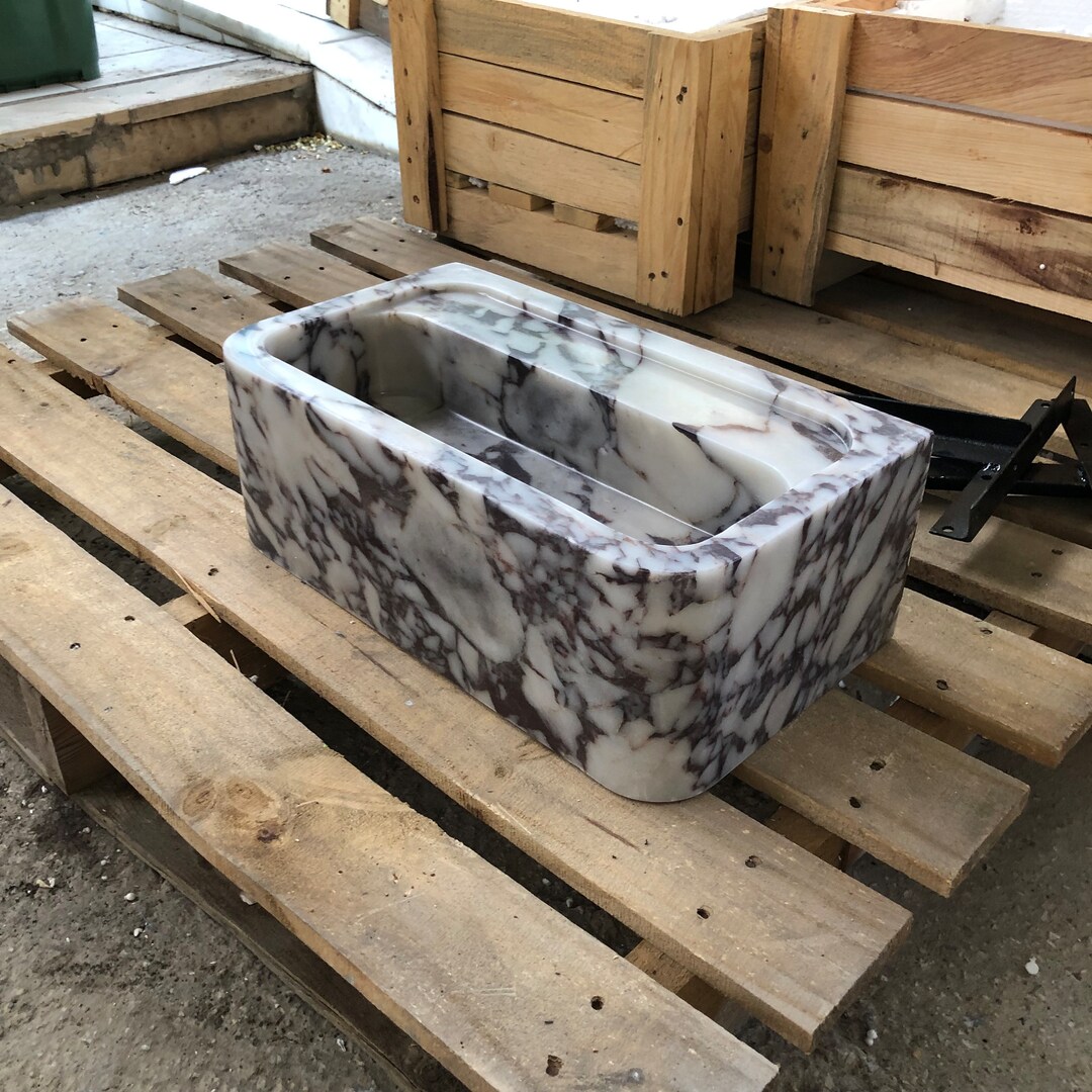Hand-Carved Calacatta Viola Marble Sink: Wall Mount Vanity