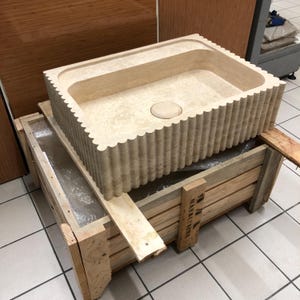 Stone Sink, Wall Mount , Marble Sink, Marble Washbasin, Natural Stone Sink, Powder Room Sink, White Marble , Ribbed Front Sink, Travertine