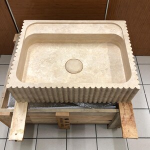 Stone Sink, Wall Mount , Marble Sink, Marble Washbasin, Natural Stone Sink, Powder Room Sink, White Marble , Ribbed Front Sink, Travertine