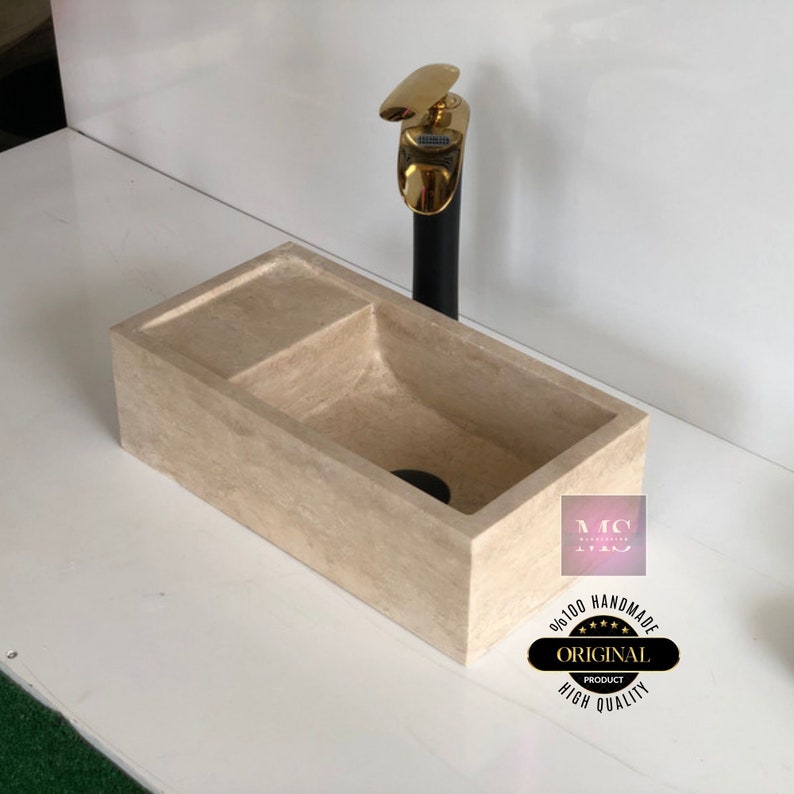 Farm House Sink, Natural Stone Sink, Beige Sink, Wall mounted  Marble Sink Vanity