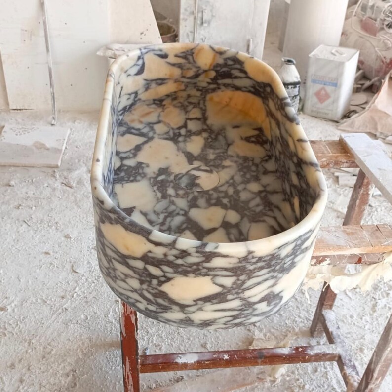 Custom Calacatta Viola Single Vanity Sink in White Marble for Powder Rooms