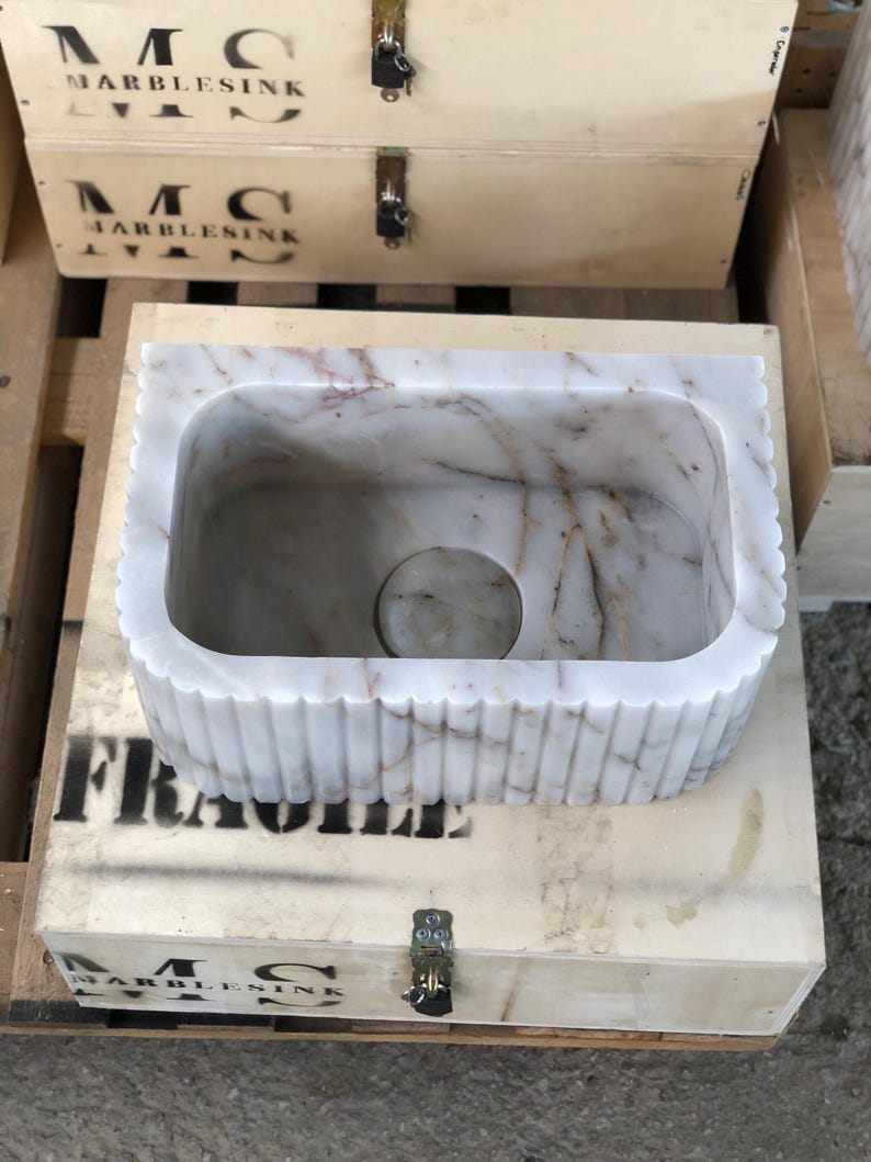 Elegant Bathroom Sink Wall Mount Marble Sink Marble Bathroom Sink Powder Room Sink Top Natural Stone Calacatta Marble Sink Custom Vanity