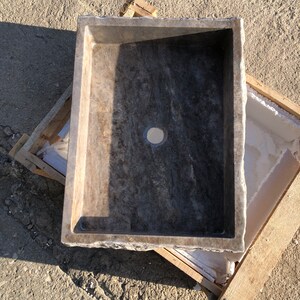 Marble Sink, Natural Stone Sink, Sink For Bathroom, Marble, Sink, Stone Sink, Silver Travertine Thin Edge Rectangular Sink
