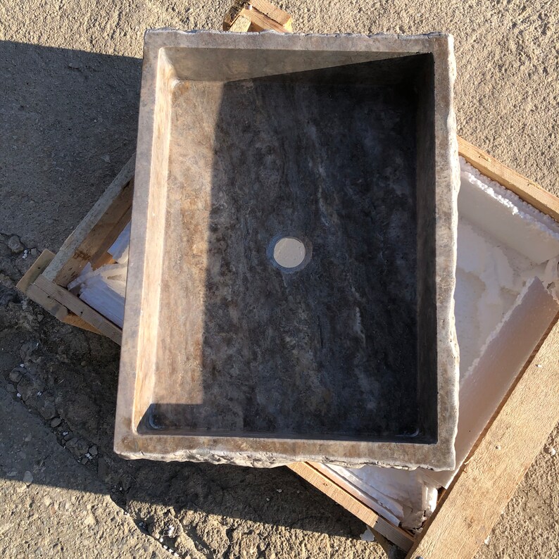 Marble Sink, Natural Stone Sink, Sink For Bathroom, Marble, Sink, Stone Sink, Silver Travertine Thin Edge Rectangular Sink