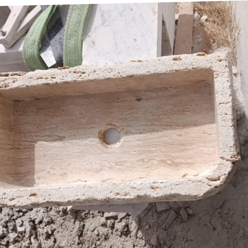 Rough Chiseled Travertine Sink – Wall Mount or Countertop, Etched Travertine Bathroom Sink, Powder Room Stone Sink - Stone Bathroom Vanity