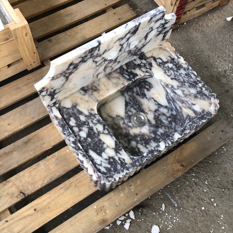 Calacatta Viola Marble Sink, Marble Countertop Sink, Wall Mounted Sink, Carved Sink, Custom Order Sink, Vanity Sinks, Powder Room Sinks Sink