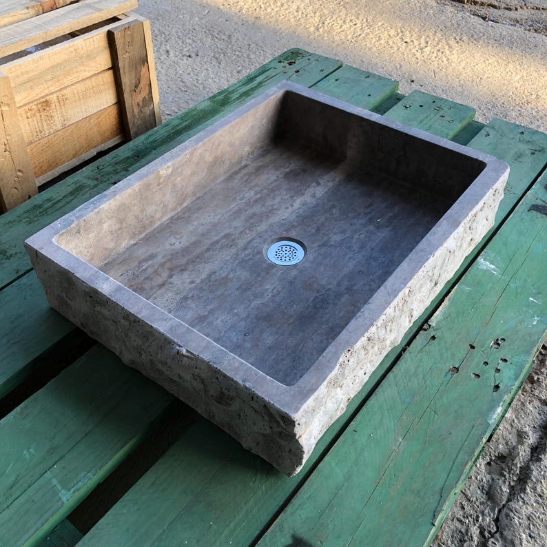 Travertine Sink Split Face Design - 100% Natural Stone - Handcrafted - Sink for Bathroom - Stone Sink - Marble Sink - Rustic Designs