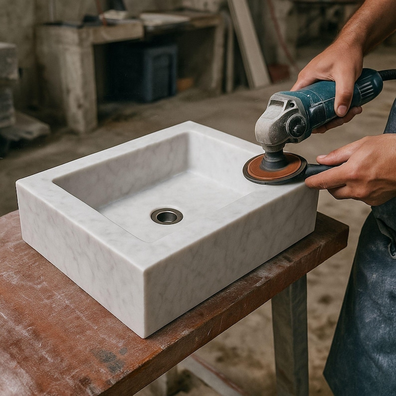 carrara marble sink,hand carved sink,wall mount sink,vanity top sink,custom marble sink,half polished sink,luxury bathroom,bathroom basin,stone vanity,powder room sink,artisan sink,natural stone sink,marble bathroom