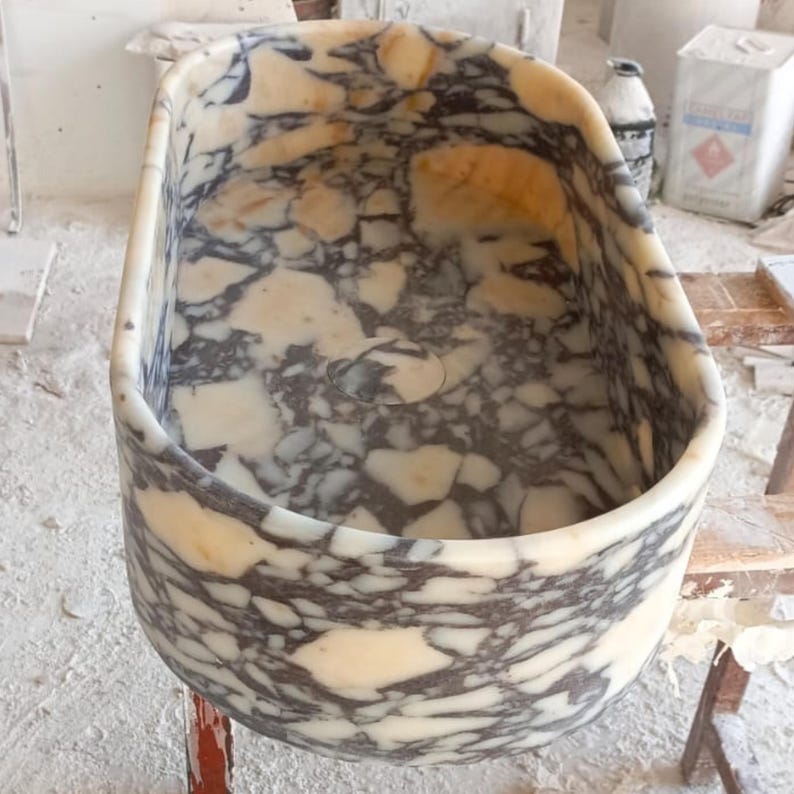 Custom Calacatta Viola Single Vanity Sink in White Marble for Powder Rooms