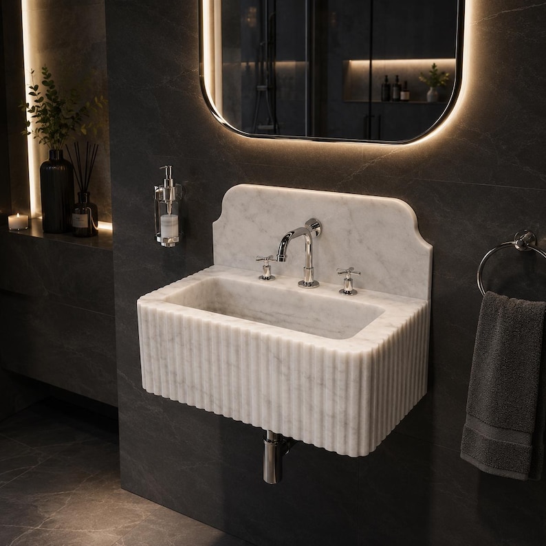 Carrara Marble Vessel Sink, Handmade White Natural Stone Bathroom Basin, Luxury Countertop Vanity, Custom Marble Sink