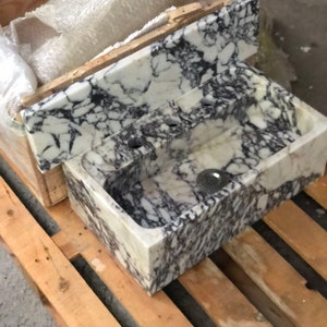 Calacatta Viola Marble Sink, Floating Sink With Backsplash, Marble Sink Vanity, Powder Room Sink, Wall Mounted Sink, Bathroom Sink #etsy