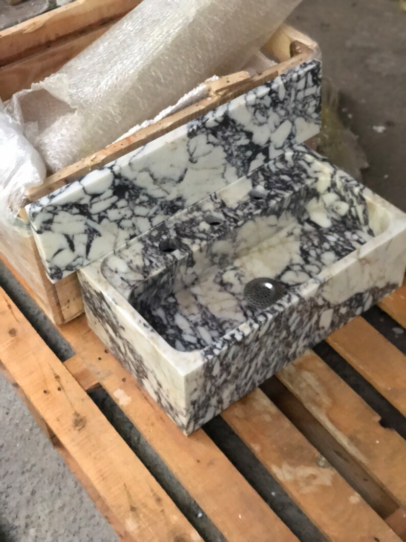 Calacatta Viola Marble Sink, Floating Sink With Backsplash, Marble Sink Vanity, Powder Room Sink, Wall Mounted Sink, Bathroom Sink #etsy