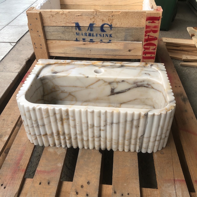 Elegant Bathroom Sink Wall Mount Marble Sink Marble Bathroom Sink Powder Room Sink Top Natural Stone Calacatta Marble Sink Custom Vanity