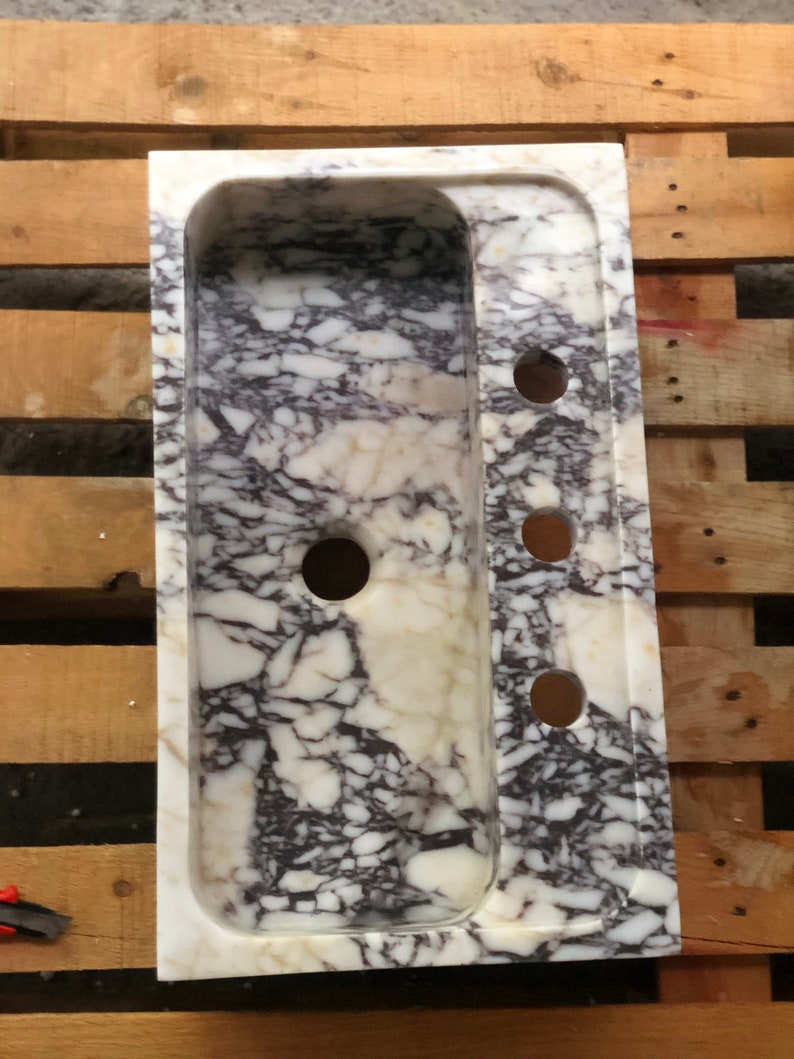 Calacatta Viola Marble Sink, Floating Sink With Backsplash, Marble Sink Vanity, Powder Room Sink, Wall Mounted Sink, Bathroom Sink #etsy