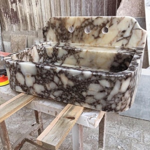 Calacatta Viola Marble Sink, Floating Sink With Backsplash, Marble Sink Vanity, Wall Mounted Sink,  Powder Room Sink,  Sink Top