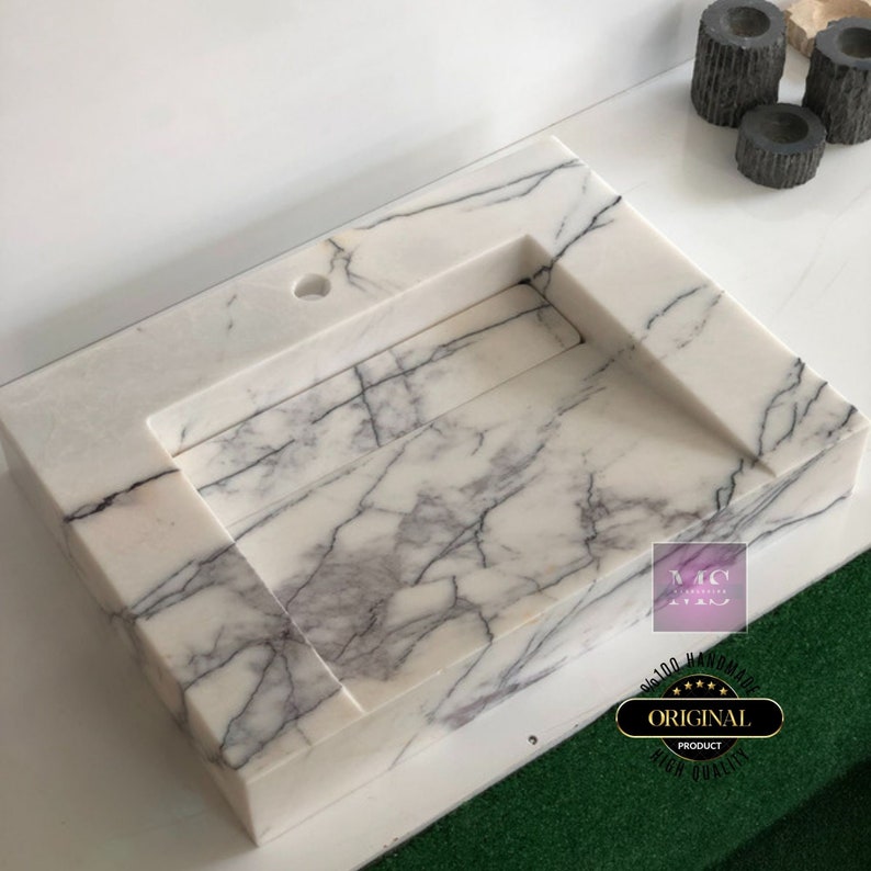 Customizable White Marble Sink – Handcrafted Elegance for Luxurious Bathrooms Handmade Carrara Marble Wall-Mounted Sink: Bespoke Luxury Bathroom Vanity