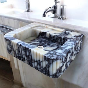Custom Size Handcarved Calacatta Viola Marble Sink – A Luxurious Vessel Sink Ideal for Bathroom Vanities