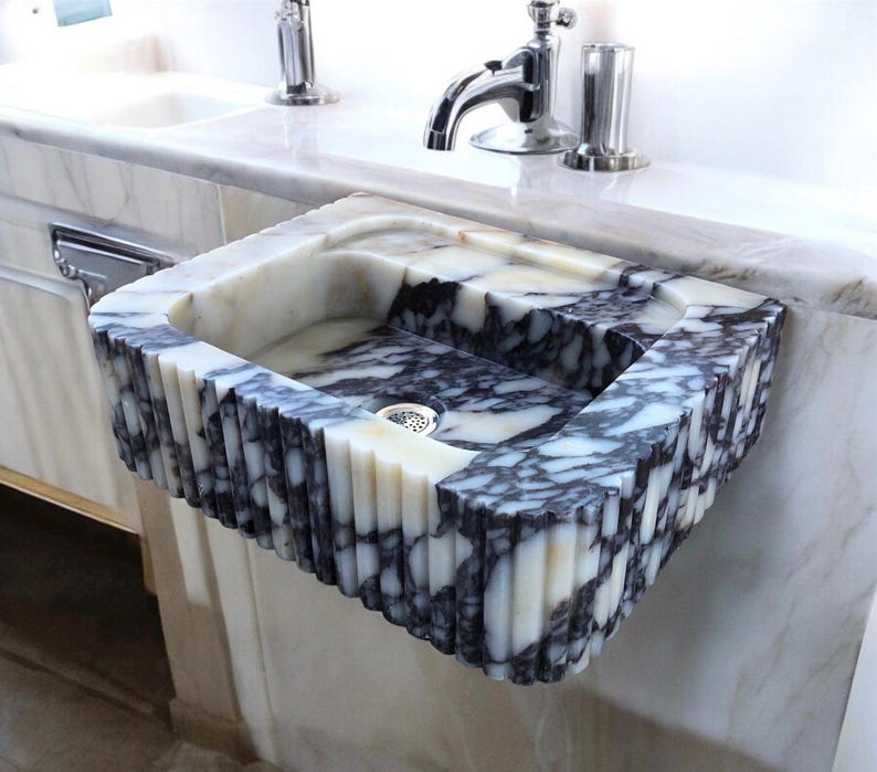 Custom Size Handcarved Calacatta Viola Marble Sink – A Luxurious Vessel Sink Ideal for Bathroom Vanities