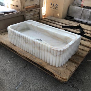 Calacatta Viola Marble Fluted Sink Wall Mount Marble Sink Marble Bathroom Sink Powder Room Sink Custom Vanity Top Natural Stone Marble Sink