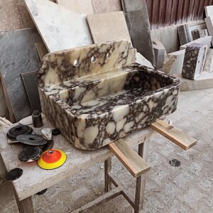 Calacatta Viola Marble Sink, Floating Sink With Backsplash, Marble Sink Vanity, Wall Mounted Sink,  Powder Room Sink,  Sink Top