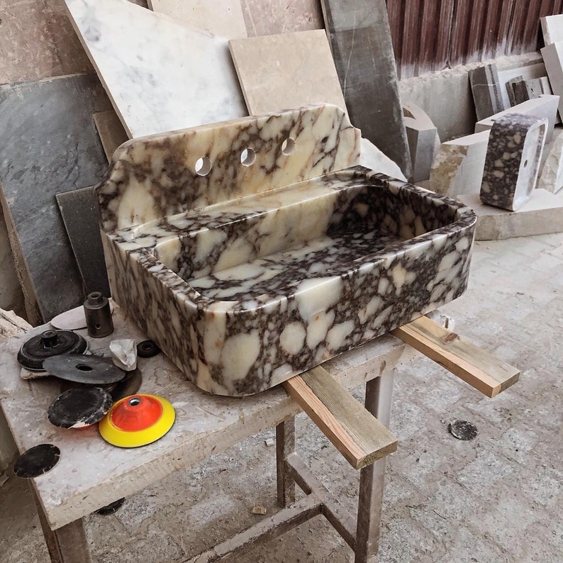 Calacatta Viola Marble Sink, Floating Sink With Backsplash, Marble Sink Vanity, Wall Mounted Sink,  Powder Room Sink,  Sink Top