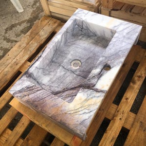 Carrara Marble Sink Stone Sink Vanity - Wall Mounted Marble Bathroom Sink, Marble Vanity Top, White Marble Powder Room Sink - Custom Vanity
