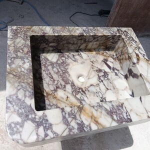 Calacatta Marble Sink – Hand-Carved Rectangular Vanity – Floating or Countertop Installation – Luxury Bathroom Centerpiece