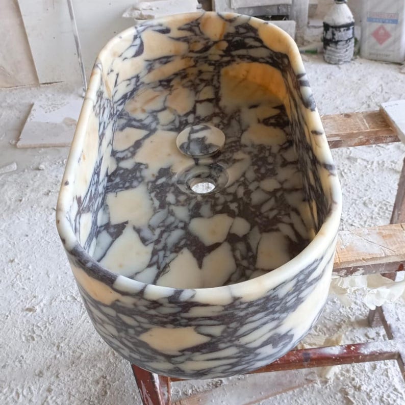Custom Calacatta Viola Single Vanity Sink in White Marble for Powder Rooms