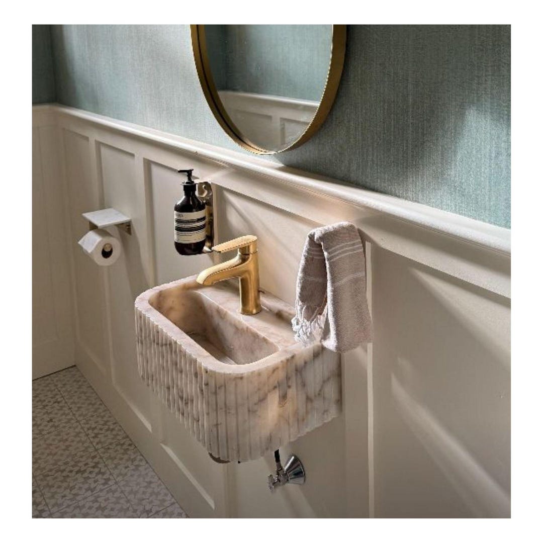 Calacatta Viola Marble Wall Mount Sink: Custom Powder Room Vanity
